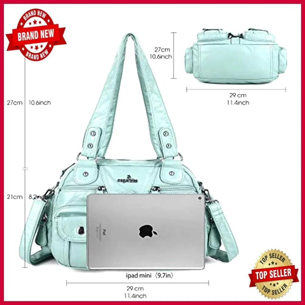 Soft PU Leather Hobo Crossbody Bag with Multiple Pockets Adjustable Strap